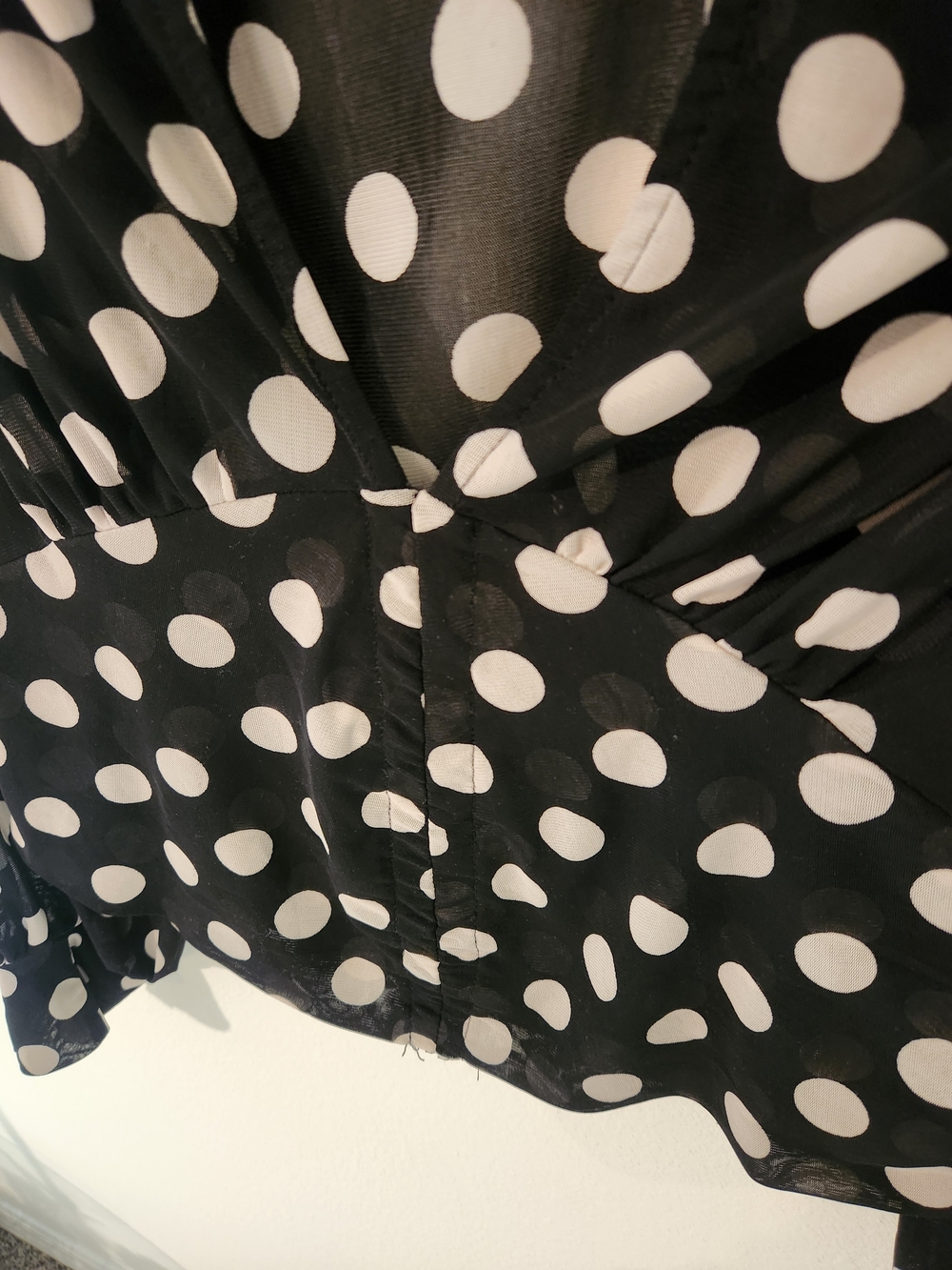 Polka Dot V-Neck Long Sleeve Blouse - Black/White - Picture 2 of 7